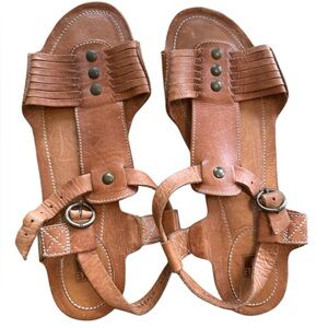 Frye Brown Gladiator Sandals with Metal Accents